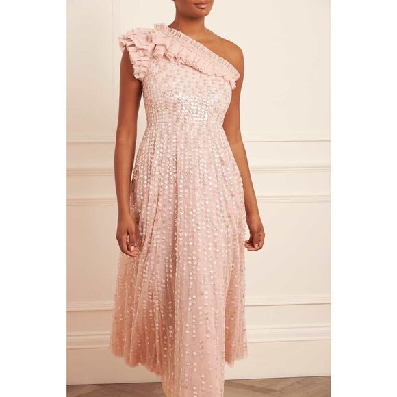 needle & thread Raindrop One-Shoulder Ankle Gown pebble UK12/US8 - Picture 3 of 11